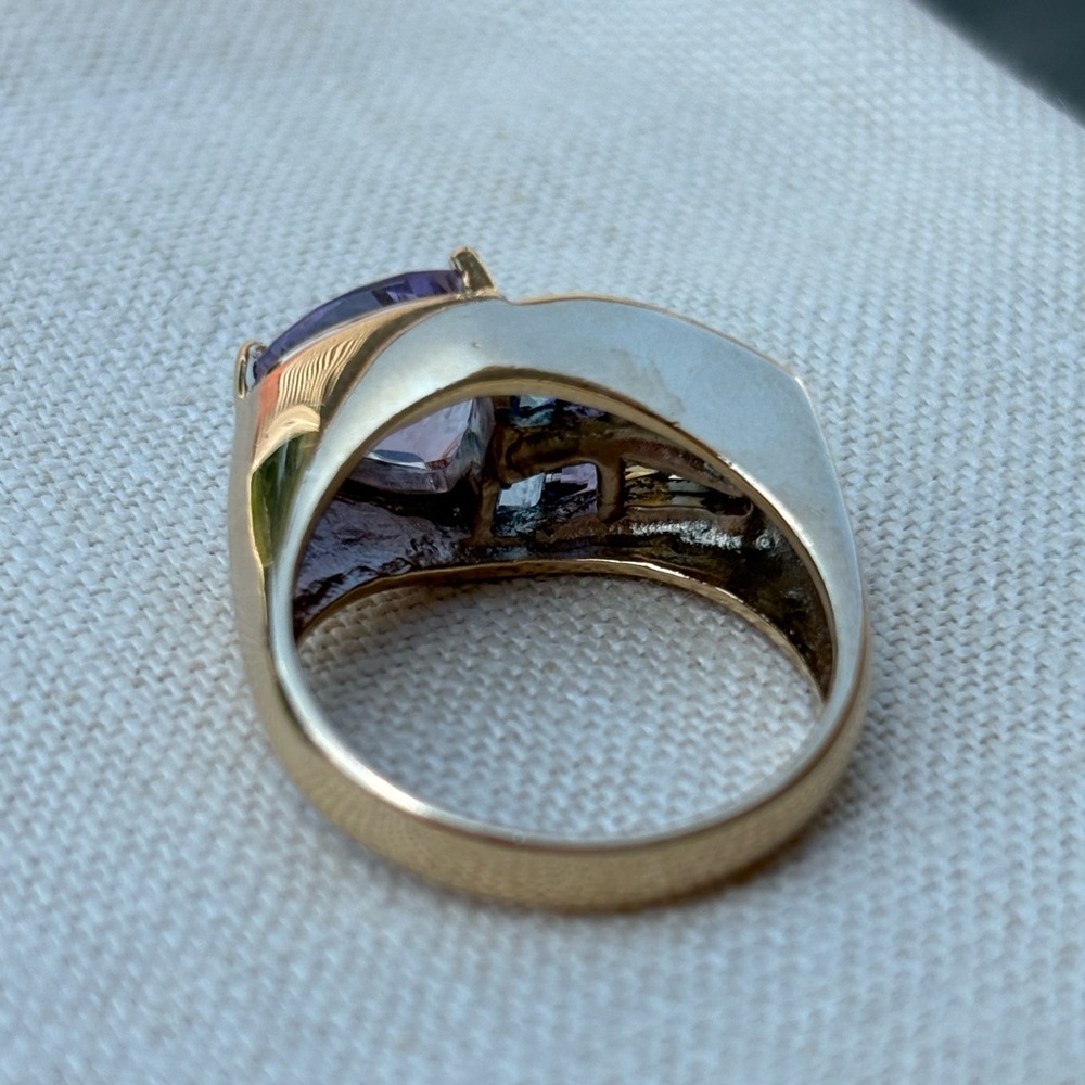 Gold Over Sterling Silver Rainbow Multi Stone Statement Ring - Picture 8 of 8